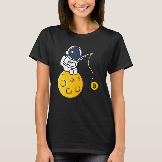 Astronaut Moon Fishing BTC Crypto Cryptocurrency B Tシャツ (正面)