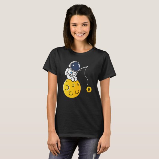 Astronaut Moon Fishing BTC Crypto Cryptocurrency B Tシャツ (正面フル)