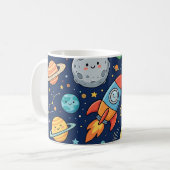 Astronaut Moon Rocket マグカップ – かわいい子供柄 (正面左)