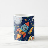 Astronaut Moon Rocket マグカップ – かわいい子供柄 (中央)