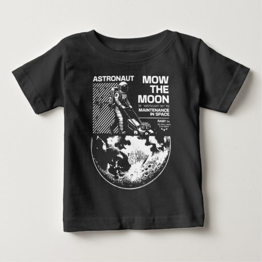Astronaut Mows the Moon – Funny Space Maintenance ベビーTシャツ (正面)