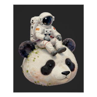 Astronaut on a Space Panda Surreal Weird and Fun ポスター