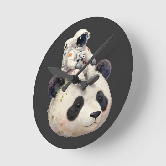 Astronaut on a Space Panda Surreal Weird and Fun ラウンド壁時計 (傾斜)