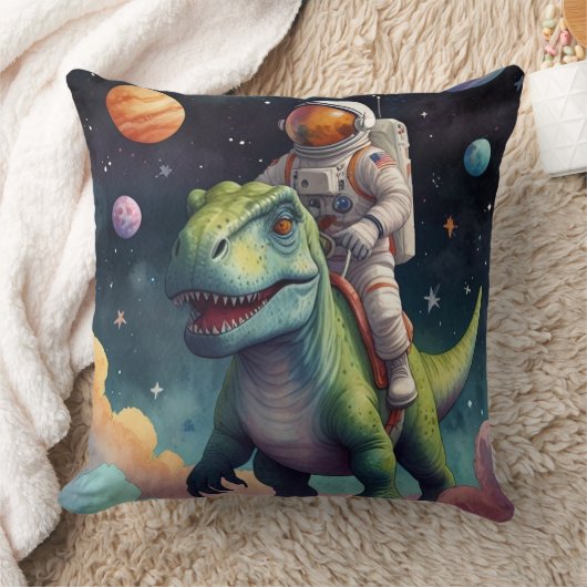 Astronaut on Dino in Space クッション (ブランケット)