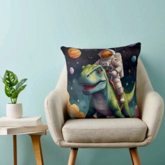Astronaut on Dino in Space クッション