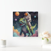 Astronaut on Dino in Space スクエア壁時計 (ホーム)