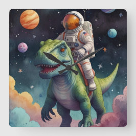 Astronaut on Dino in Space スクエア壁時計