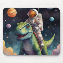 Astronaut on Dino in Space マウスパッド
