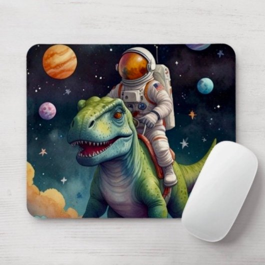 Astronaut on Dino in Space マウスパッド