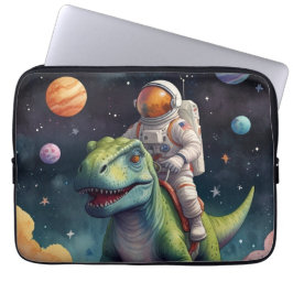 Astronaut on Dino in Space ラップトップスリーブ
