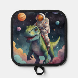 Astronaut on Dino in Space 鍋敷き