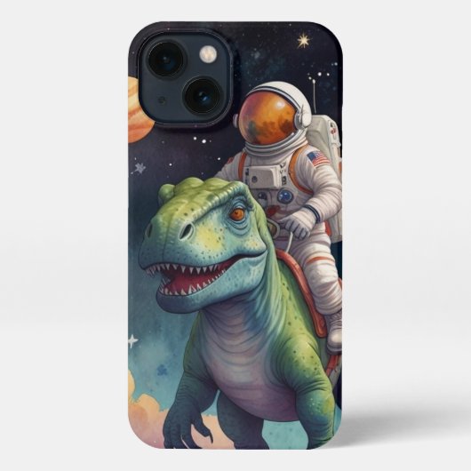 Astronaut on Dino in Space iPhoneケース (裏面)