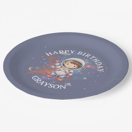 Astronaut Outer Space Boy Birthday ペーパープレート (アングル)