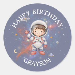 Astronaut Outer Space Boy Birthday ラウンドシール