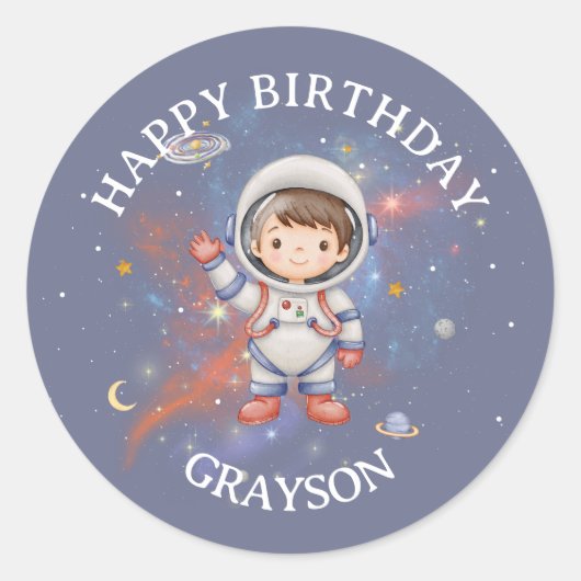 Astronaut Outer Space Boy Birthday ラウンドシール (正面)