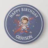 Astronaut Outer Space Boy Birthday 缶バッジ (正面)