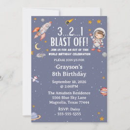 Astronaut Outer Space Boy Birthday Invitation 招待状