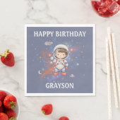 Astronaut Outer Space Girl Birthday スタンダードランチョンナプキン (インサイチュ)