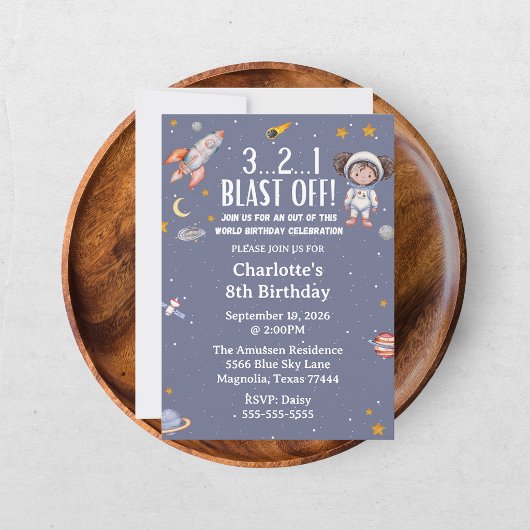 Astronaut Outer Space Girl Birthday 招待状