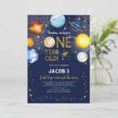 Astronaut Outer Space Planet Galaxy 1st Birthday 招待状 (スタンド正面)