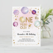 Astronaut Outer Space Planet Galaxy 1st Birthday 招待状 (スタンド正面)