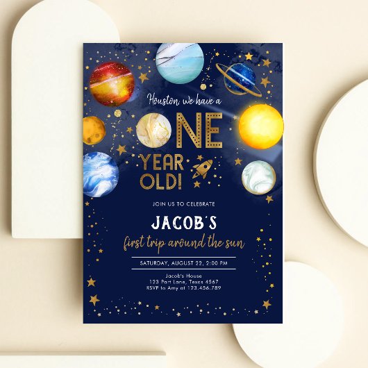 Astronaut Outer Space Planet Galaxy 1st Birthday 招待状