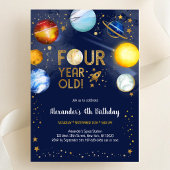Astronaut Outer Space Planet Galaxy 4th Birthday 招待状