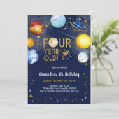 Astronaut Outer Space Planet Galaxy 4th Birthday 招待状 (スタンド正面)