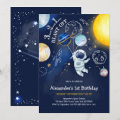 Astronaut Outer Space Planet Galaxy Birthday 招待状 (正面/裏面)