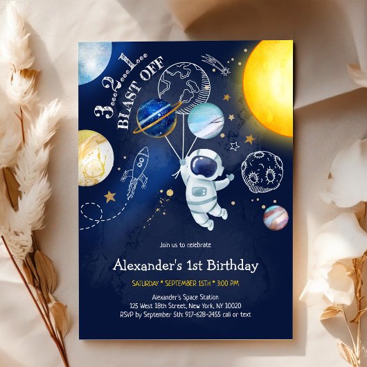 Astronaut Outer Space Planet Galaxy Birthday 招待状