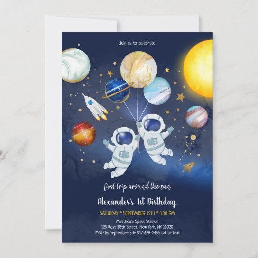 Astronaut Outer Space Planet Galaxy Birthday  招待状 (正面)
