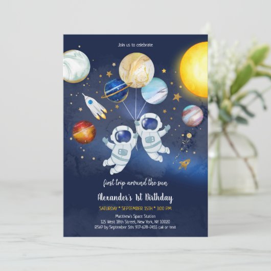 Astronaut Outer Space Planet Galaxy Birthday  招待状 (スタンド正面)