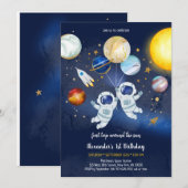 Astronaut Outer Space Planet Galaxy Birthday  招待状 (正面/裏面)