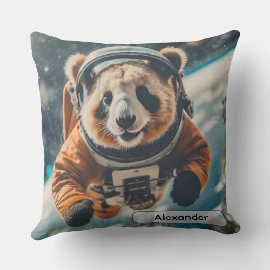 Astronaut Panda in Space Surreal Animal Nursery クッション (裏面)