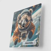 Astronaut Panda in Space Surreal Animal Nursery スクエア壁時計 (傾斜)