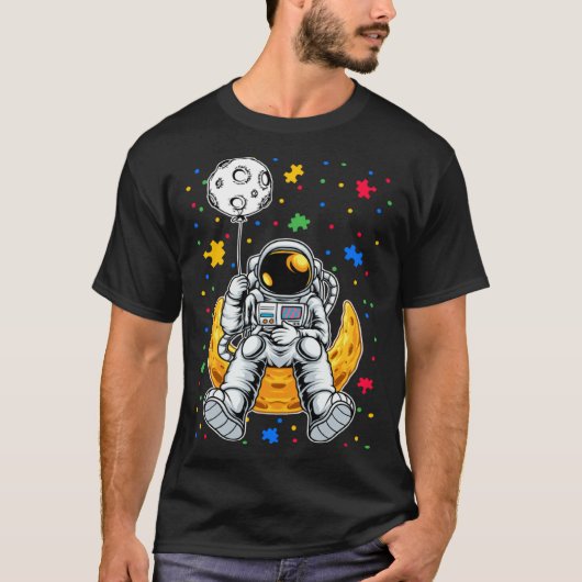 Astronaut & Planet Balloon Puzzle Piece Autism Awa Tシャツ (正面)