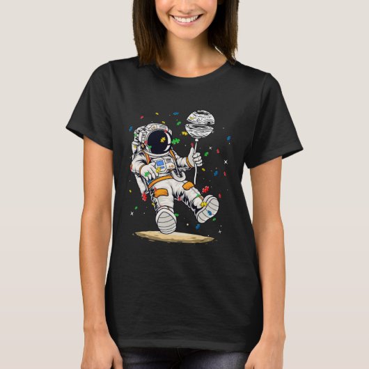 Astronaut & Planet Balloon Puzzle Piece Autism Awa Tシャツ (正面)