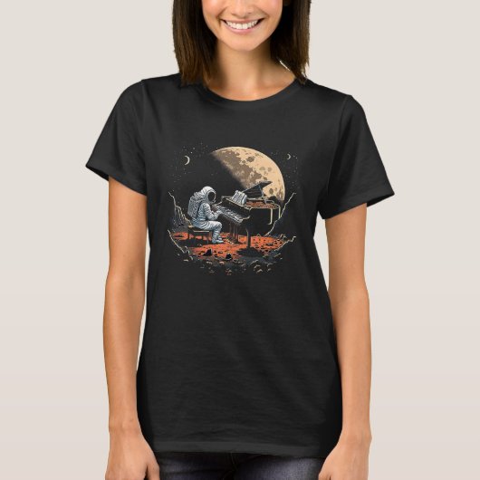 Astronaut Playing Piano Music Piano Lover Tシャツ (正面)