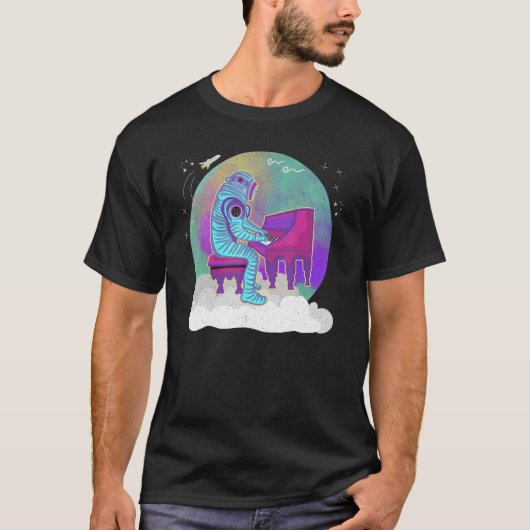 Astronaut Playing Piano On A Cloud In Outer Space  Tシャツ (正面)