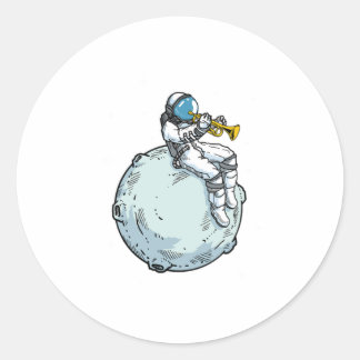 Astronaut Playing Trumpet Music Trumpet Lover Gift ラウンドシール