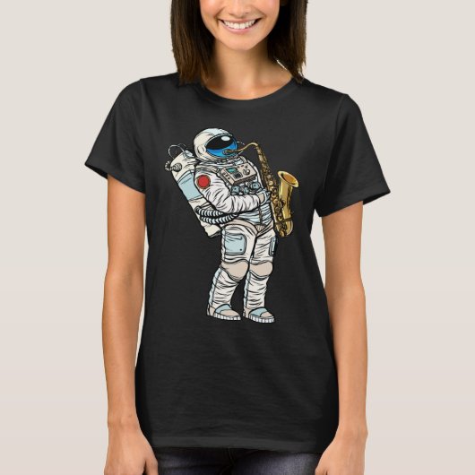 Astronaut plays saxophone in space tシャツ (正面)