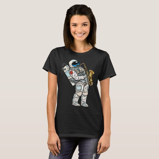 Astronaut plays saxophone in space tシャツ (正面フル)