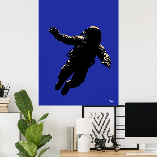 Astronaut Poster – Black Silhouette on Blue ポスター (ホームオフィス)
