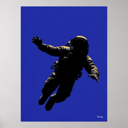 Astronaut Poster – Black Silhouette on Blue ポスター (正面)