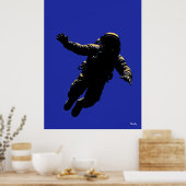 Astronaut Poster – Black Silhouette on Blue ポスター (キッチン)