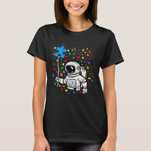 Astronaut Puzzle Piece Balloon Autism Awareness Sp Tシャツ (正面)