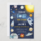 Astronaut Reach Four The Stars 4歳の誕生日 招待状 (正面)