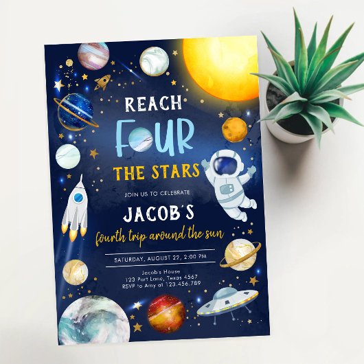 Astronaut Reach Four The Stars 4歳の誕生日 招待状