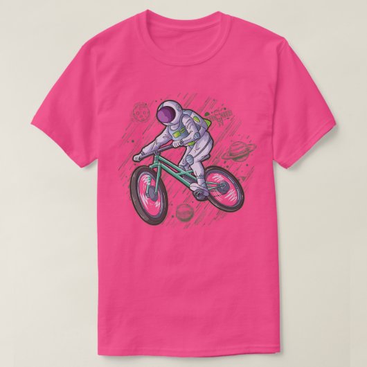 Astronaut rides bike in space planets universe MTB Tシャツ (デザイン正面)