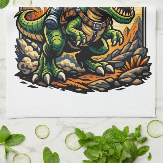 Astronaut Riding a T-Rex – Epic Space Dinosaur キッチンタオル (折り畳み)